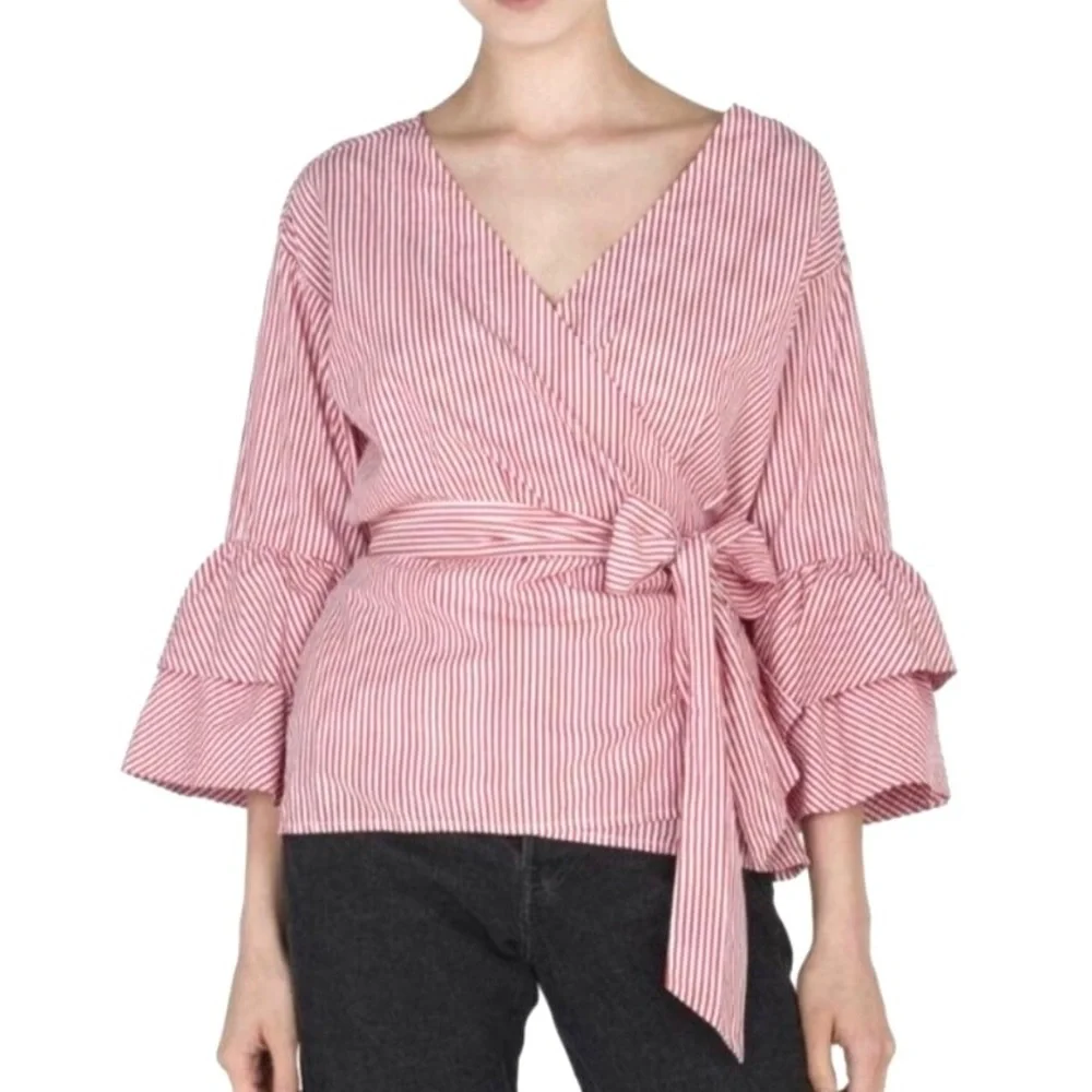 NWT BEACHLUNCHLOUNGE Arianna Wrap Striped Top Size Medium